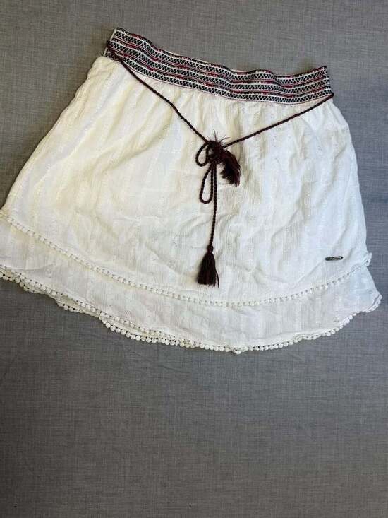 Lee Cooper Dresses & Skirts - Lee Cooper White Boho Mini Skirt with Embroidered Waistband and Tassel Belt